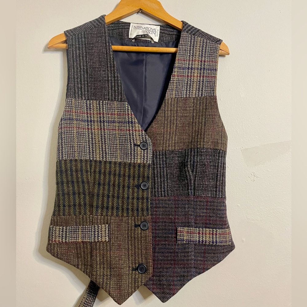 Vntg International Scene Patchwork Asymmetrical Waistcoat